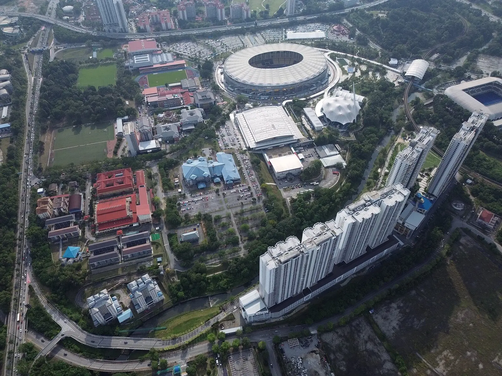 Aerial view of the Bukit Jalil sports complex with the national stadium and arena