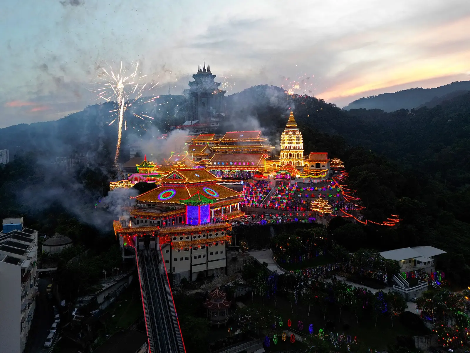 Kek Lok Si temple in Penang lit up with fireworks for Chinese New Year 2024